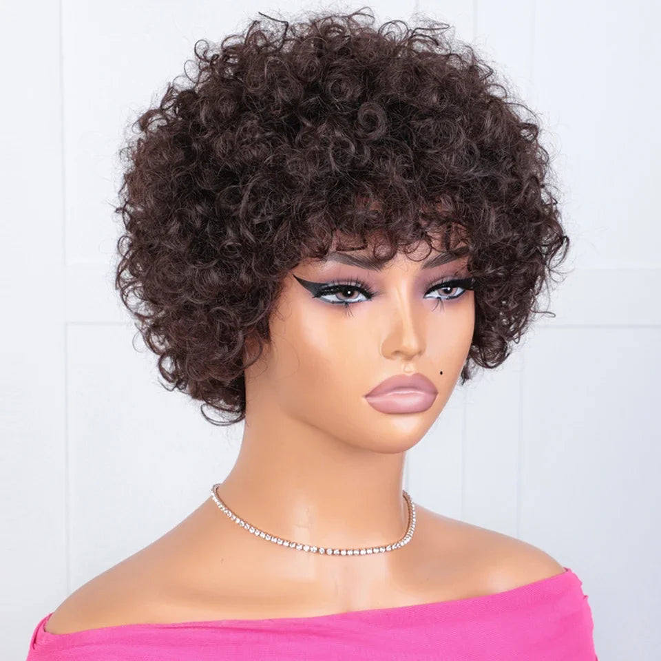 Short Kinky Curly Pixie Bob Human Hair Wig for Women