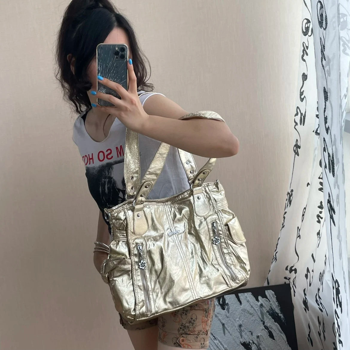 Original Designer Brand Retro Spice Special Metal Large Capacity Shoulder Handbag Crossbody Motorcycle Tote Bags for Women