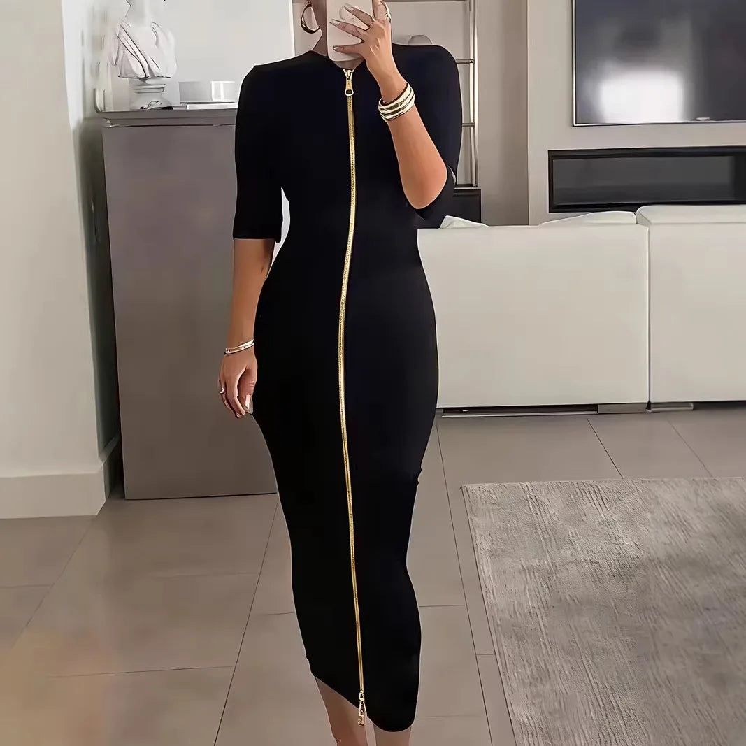 Elegant Mid Sleeve V Neck Ankle Length Dress for Women
