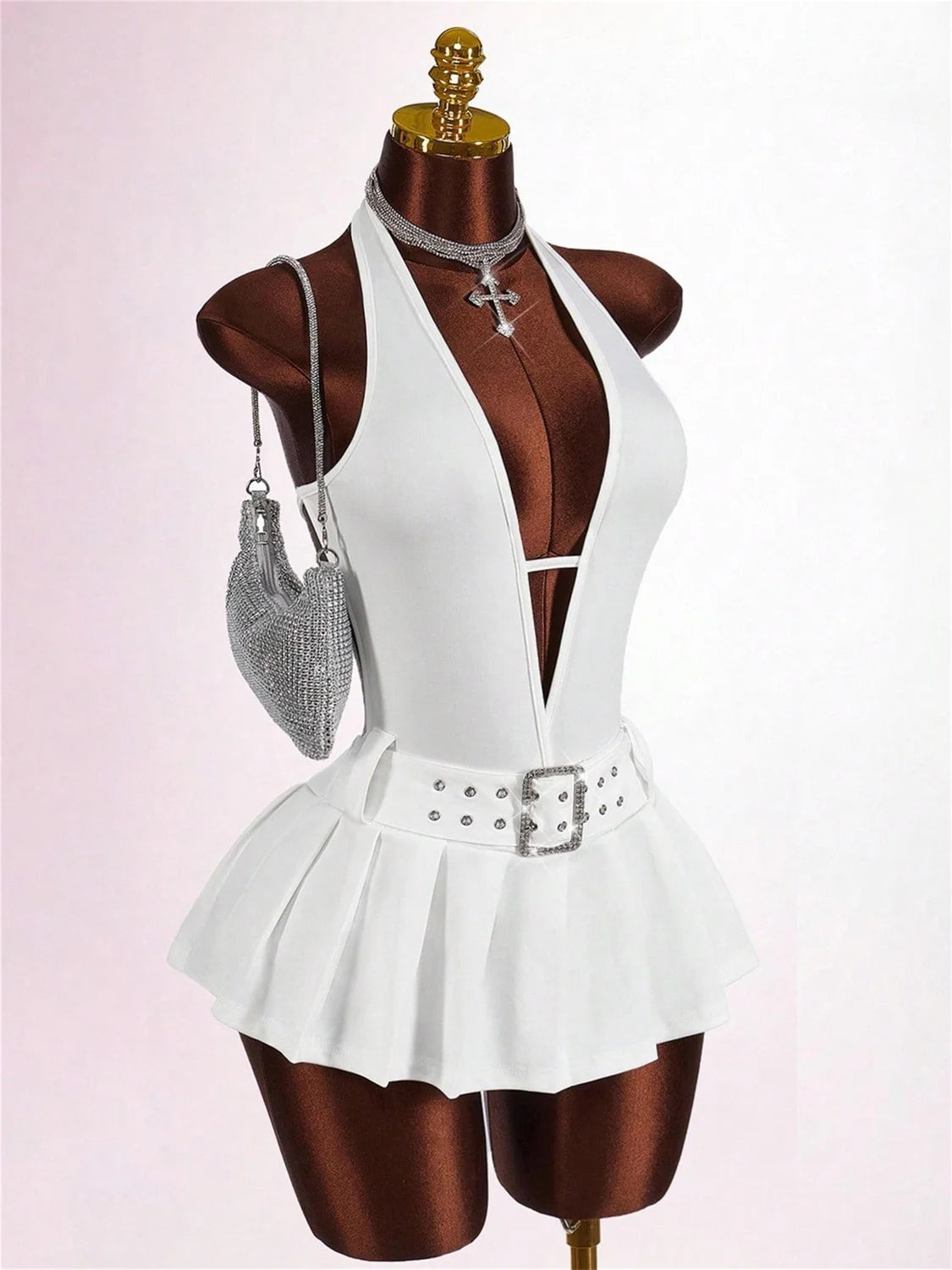 Deep V Neck Ruched Patchwork Bodycon Dress for Women