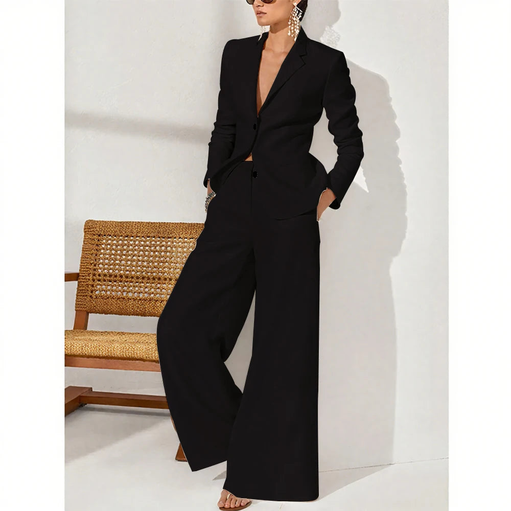 Summer Linen Women Pants Sets White Fashion Notch Lapel Single Breasted 2 Piece Elegant Chic Daily Casual Office Female Suit