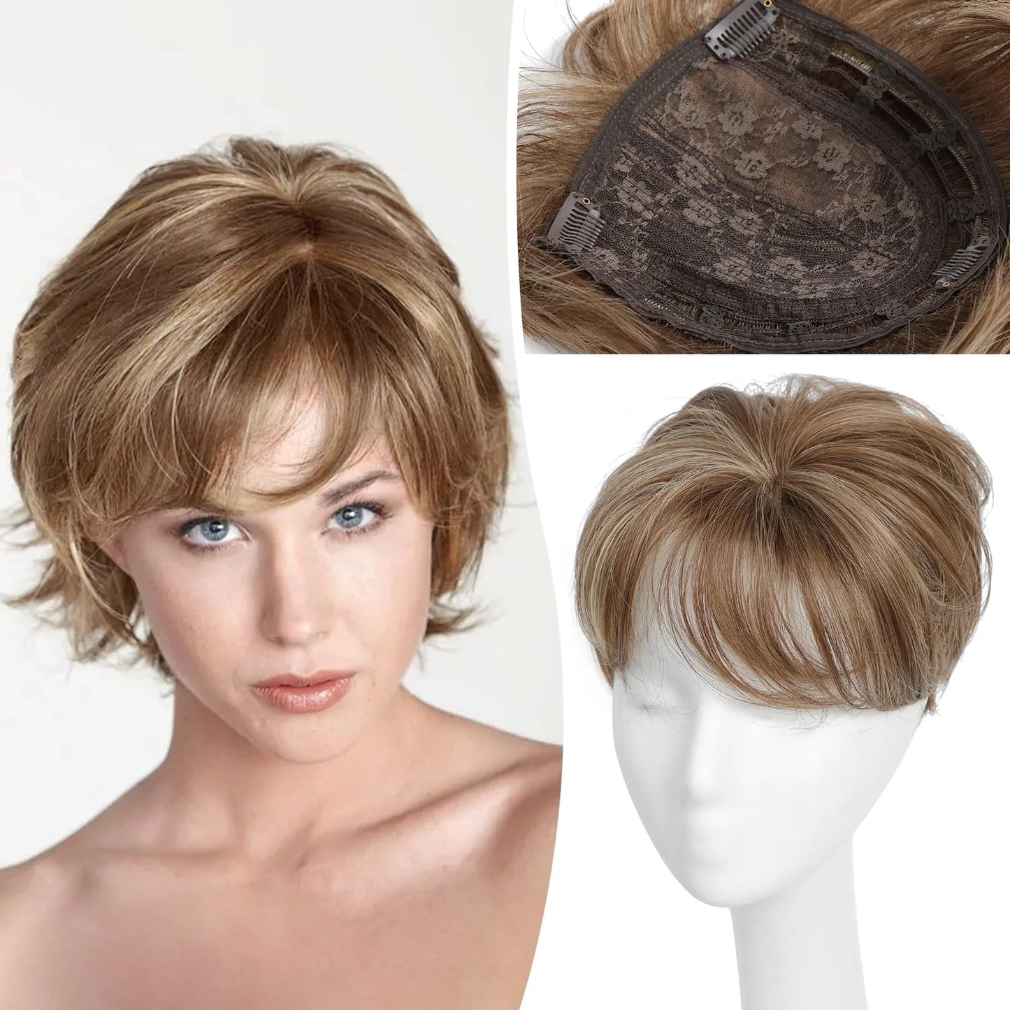 Grey Pixie Cut Hair Toppers for Women 6.8' X 7' Fluffy Wavy Synthetic Hair Topper Clip-In Short Hair Extensions