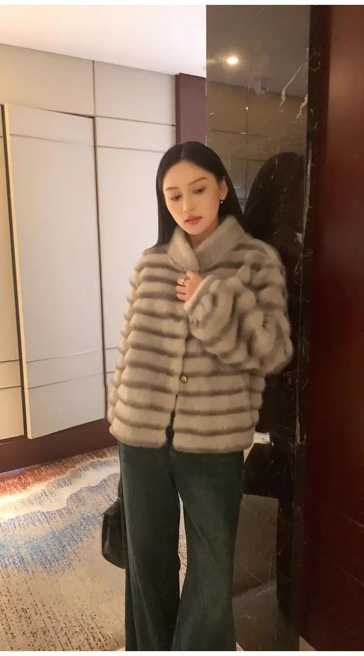Faux Fur Coat for Women,Single Breasted Jacket,Thicken Warm,High Quality,Preppy Style, Female Clothes,New,Winter,2025