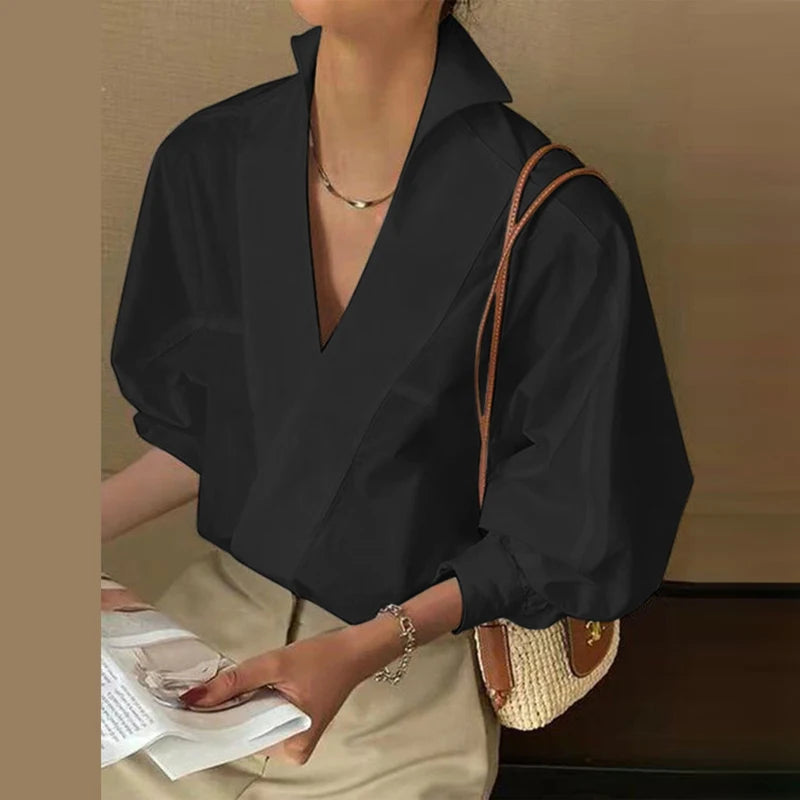 ZANZEA Fashion Lapel V Neck Shirt Women Puff 3/4 Sleeve Blouse Office Casual Loose Solid Color Tops 2024 Summer Street Tunics