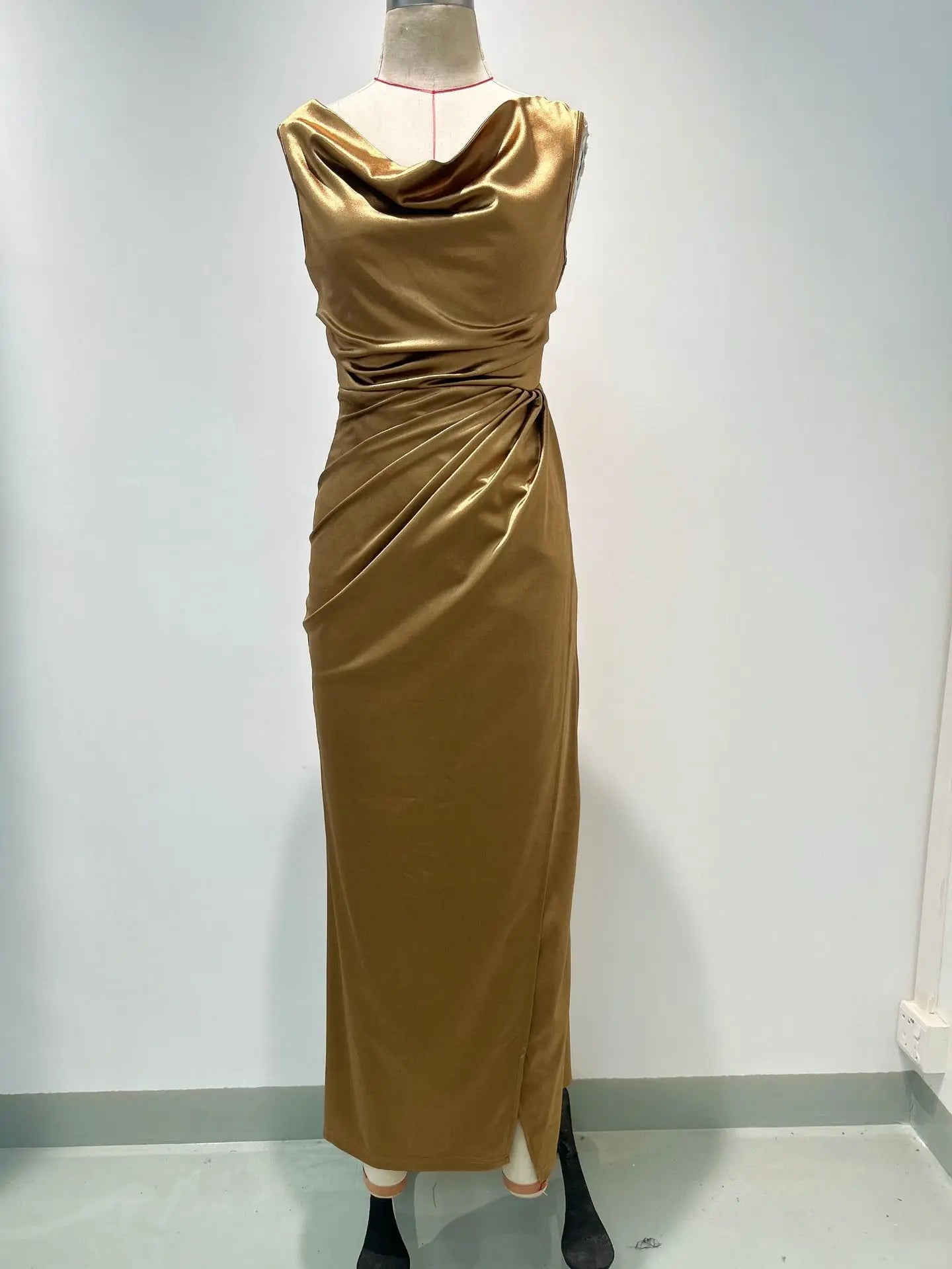 Elegant Satin Cowl Neck Sleeveless Maxi Dress for Women