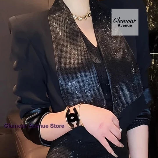 French fashion heavy industry hot drilling slim long sleeve jacket women's new temperament design jacket in spring and autumn