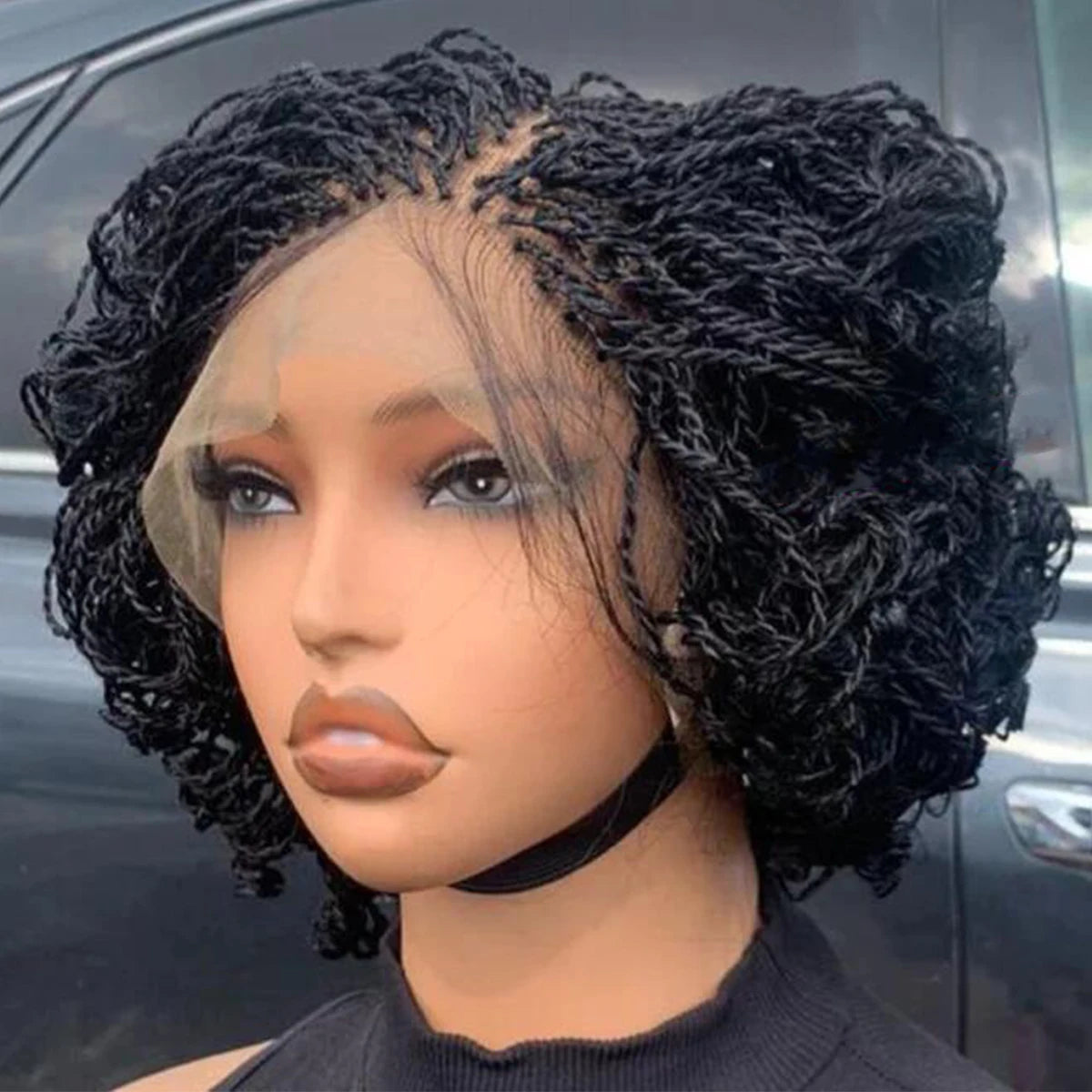 Pixie Curly Bob Lace Braided Wig HD Lace Frontal Wig Easy to Style Synthetic Braiding Hair for Women