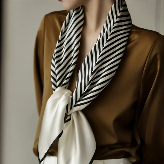 Elegant Art Gallery Style 100% Pure Silk Scarves For Women Soft Thin Striped Mulberry Silk Square Scarf Versatile For Spring Sum