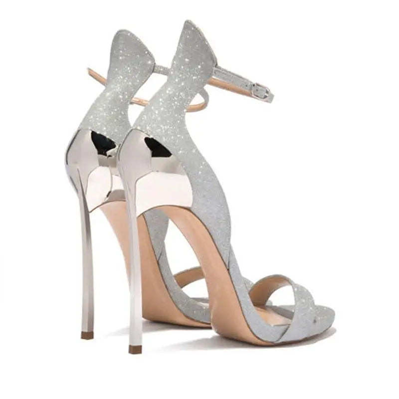 Sequin Open Toe Ankle Strap Stiletto Heels for Women