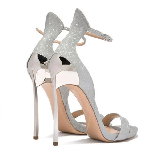 Sequin Open Toe Ankle Strap Stiletto Heels for Women