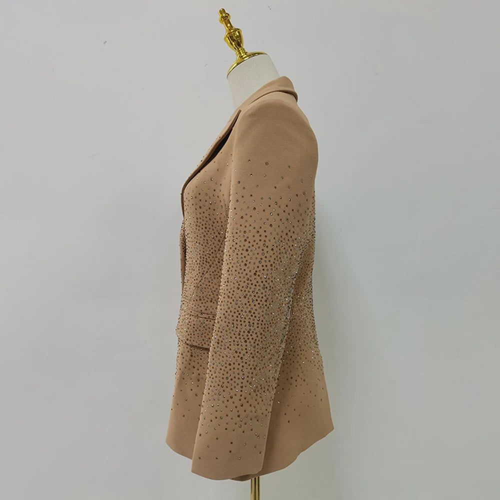 TWOTWINSTYLE Temperament Spliced Diamonds Jackets For Women Lapel Long Sleeve Designer Blazer Female Fashion Style New KJA534367