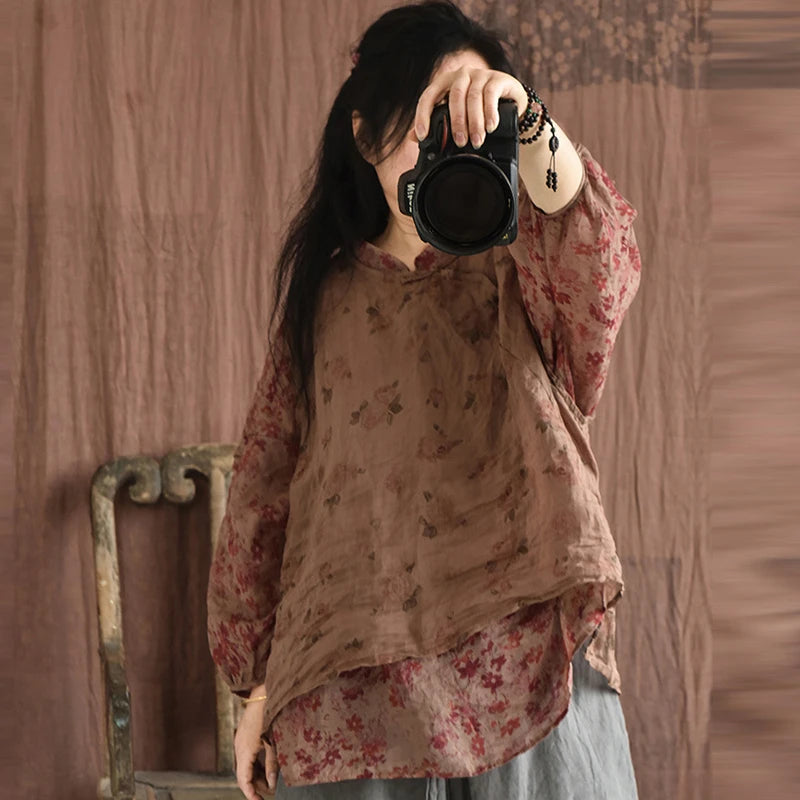 Casual Linen Tank Top With Vintage Floral Print for Women