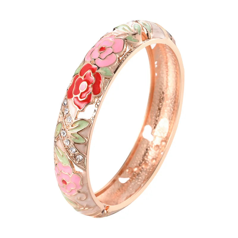 Floral Enamel Double Bangle Bracelet Set