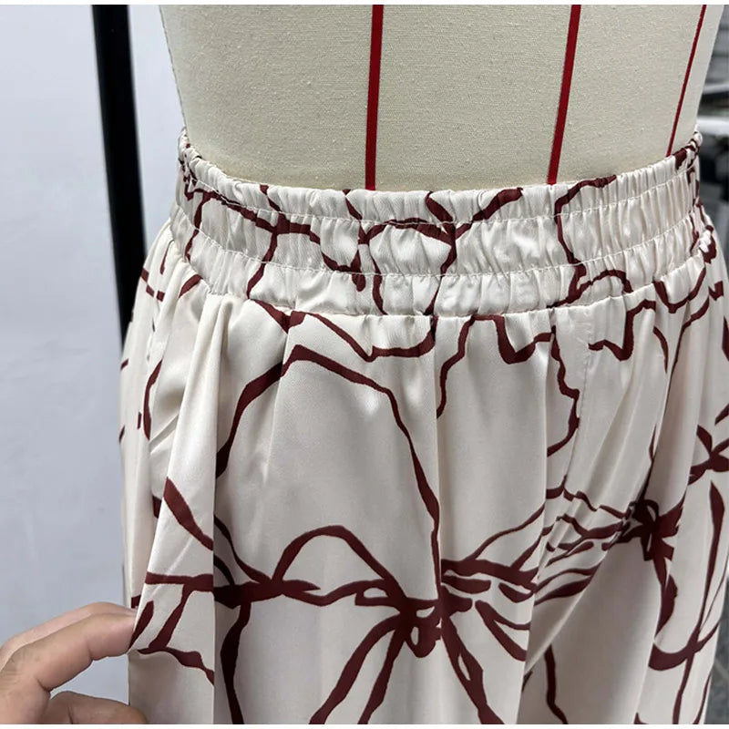 Floral Print Satin Lantern Sleeve Two Piece Set for Women