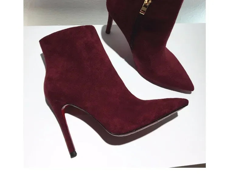Pointed Toe Soft Leather Ankle Boots With Thin Heels for Women