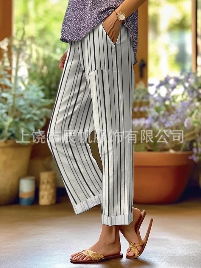 Elegant Printed Loose Ankle-Length Casual Pants for Women