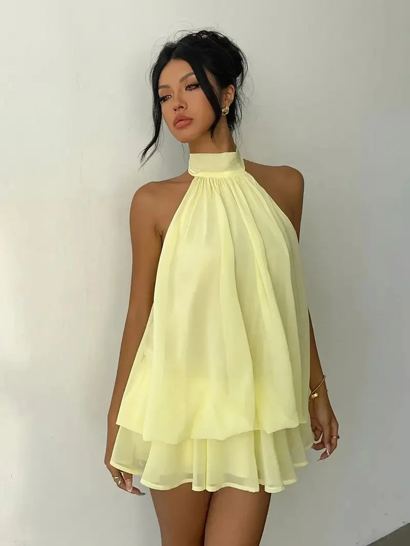 Chiffon Halter Backless Summer Mini Dress for Women