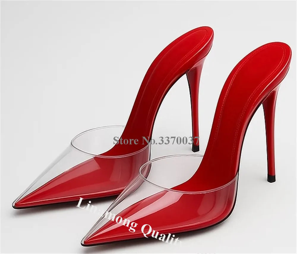 Clear Vinyl Pointed Toe Slip On Stiletto Pumps For Women