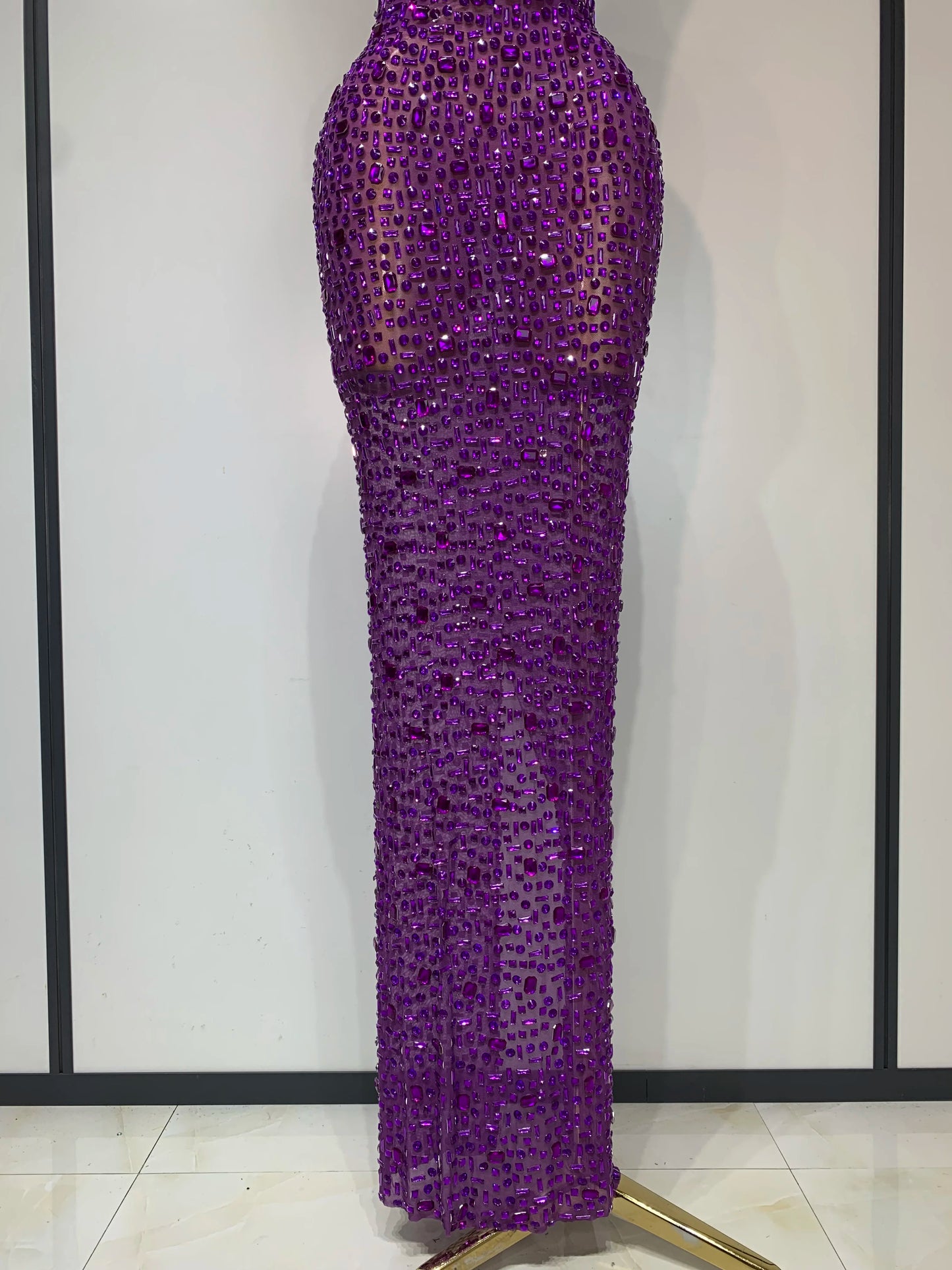 Sparkly Rhinestone Sleeveless Stretch Long Dress Women Sexy Mesh Celebrate Evening Prom Luxury Birthday Dress Evening Party Wear