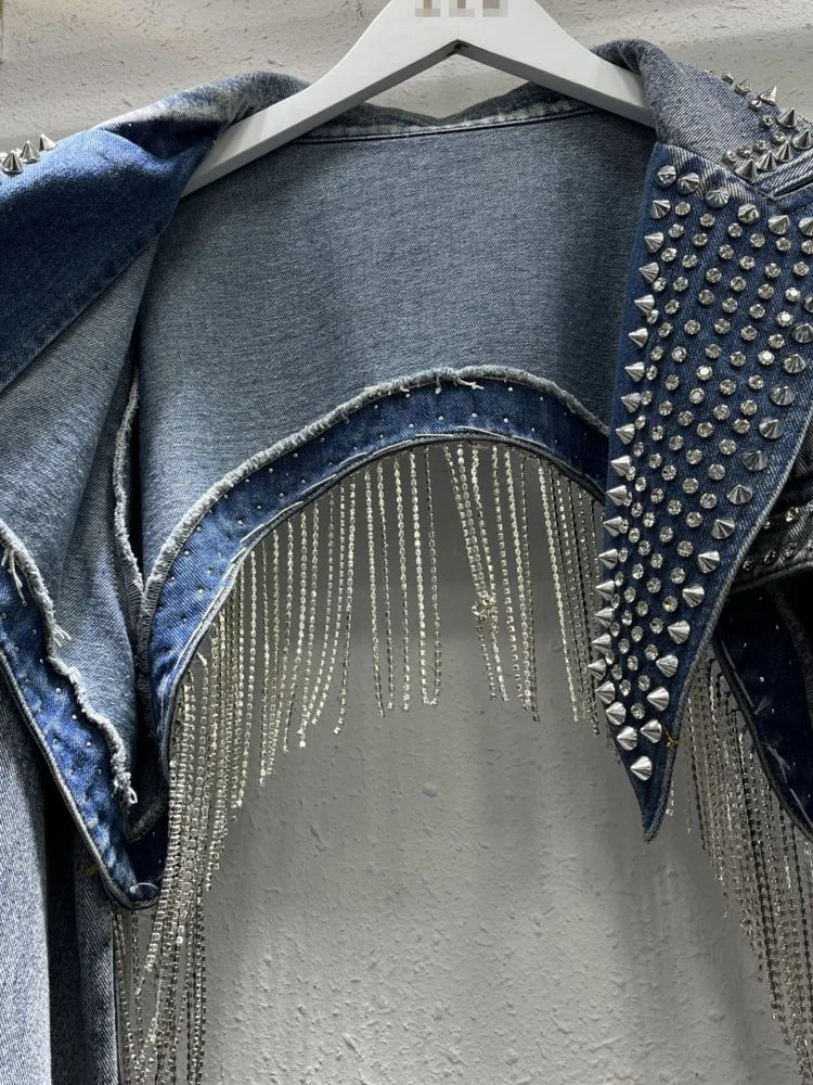 Tassel Trim Denim Jacket for Women