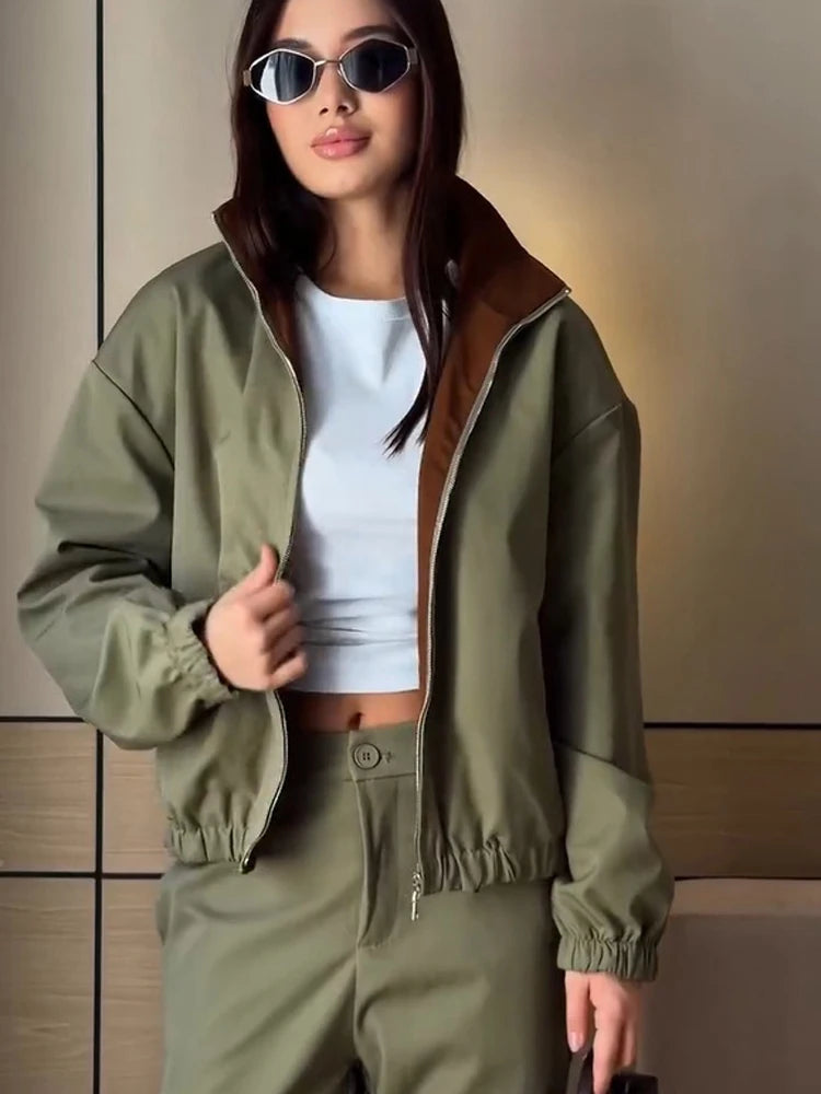 Loose Fit Zip-Up Track Jacket and Pants Set for Women