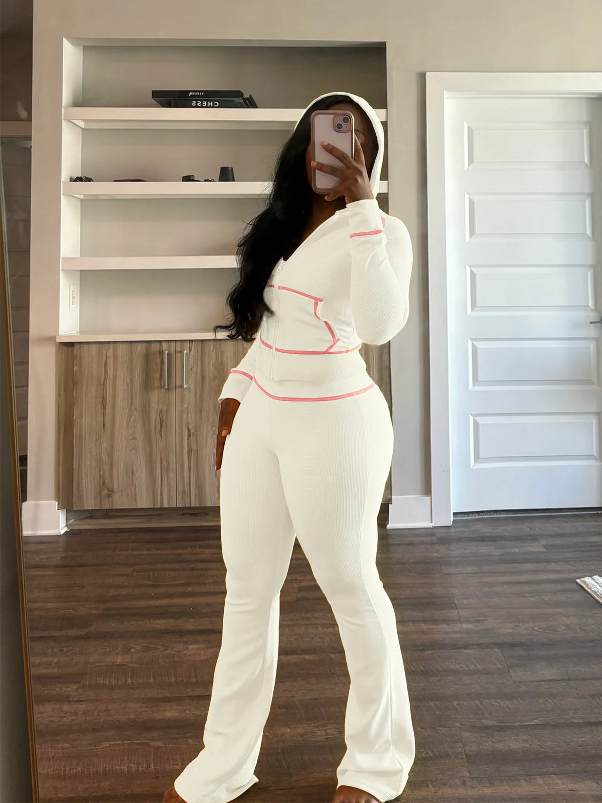 Hooded Long Sleeve Two Piece Matching Pants Set for Women