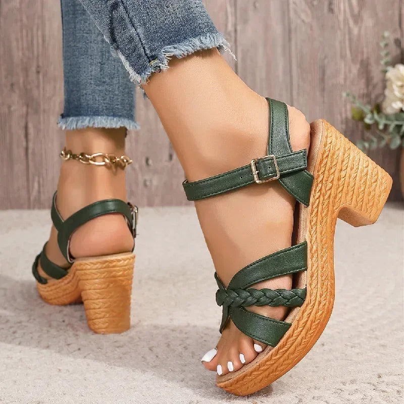 Elegant Back Strap Block Heels