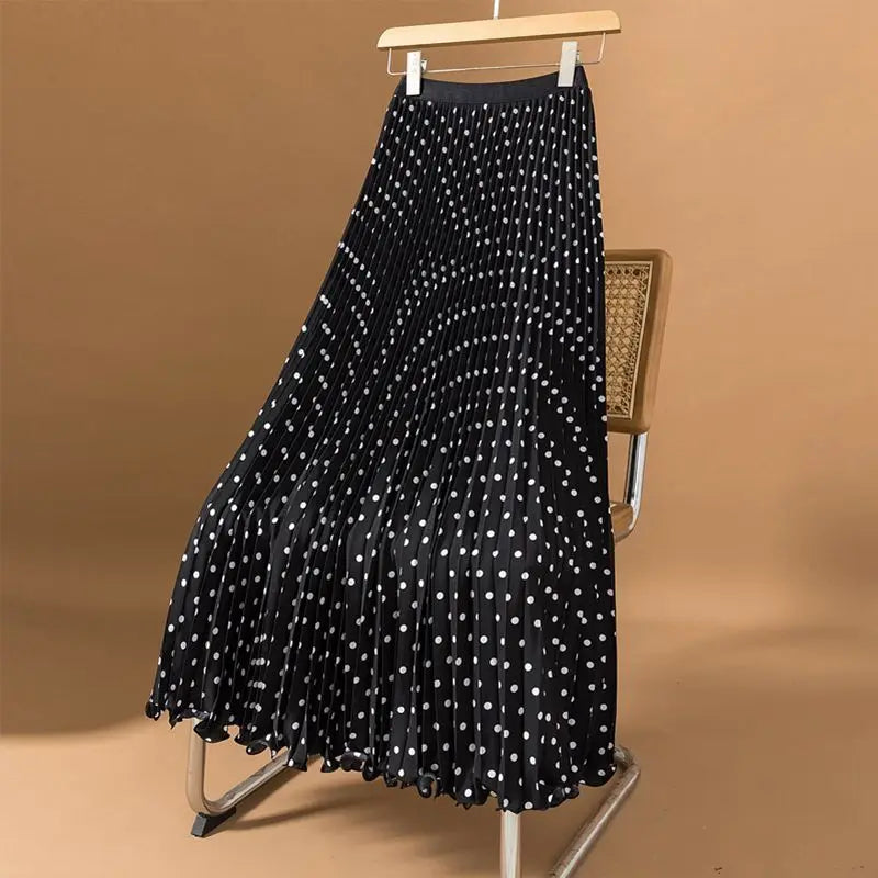 Polka Dot Pleated High Waisted Midi Dress for Women