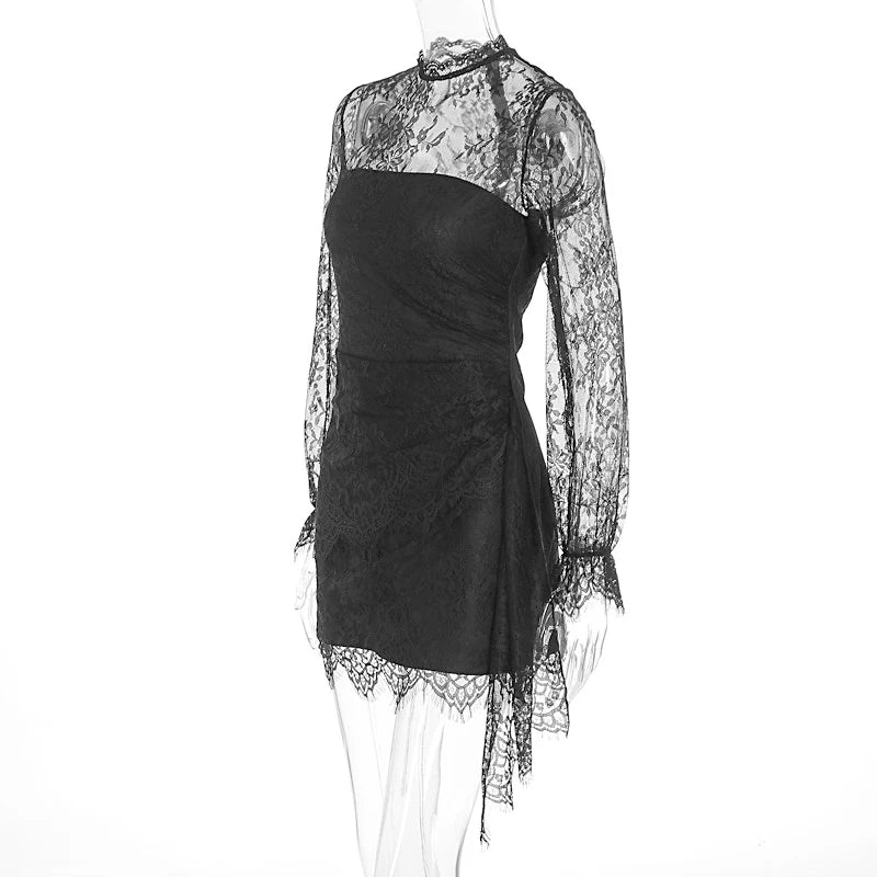 Pleated Waist Lace Embroidered Mini Dress for Women