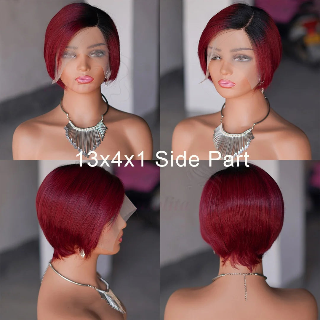 Wig HD Transparent Lace Front 13x4 Pixie Cut Bob Indian Hair Pre Plucked 200 Density
