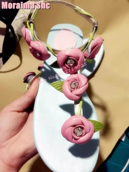 Crystal Toe Floral Ankle Strap Sandals