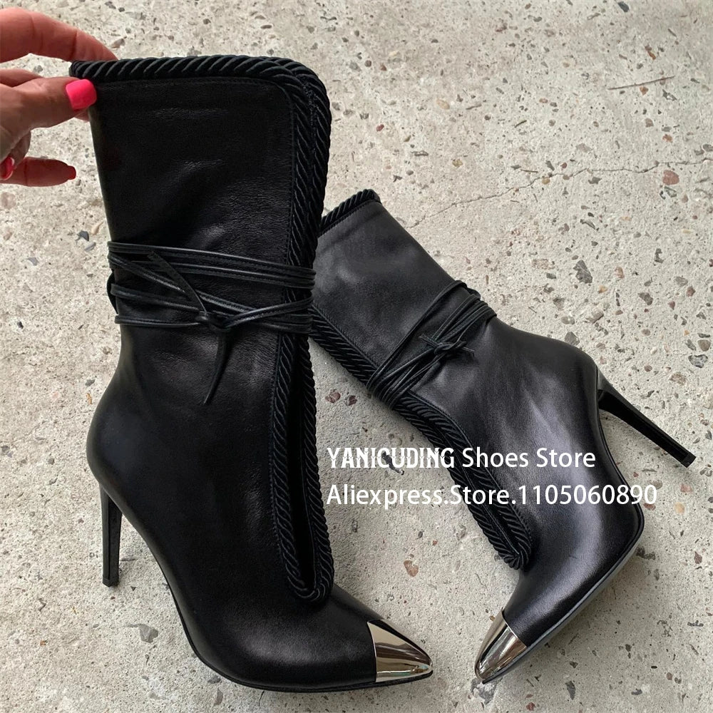 Metallic Pointed Toe Stiletto Ankle Boots for Women