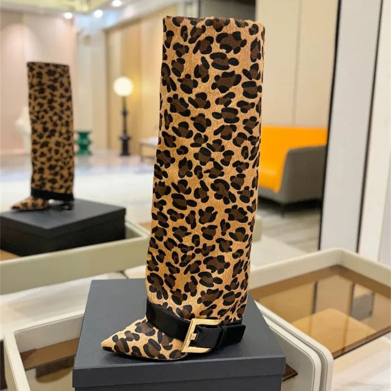 Pointed Toe Knee-High Boots With Belt Buckle for Women