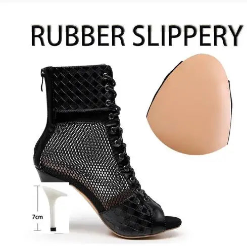 Cross Tied High Heel Ballroom Dance Ankle Boots for Women