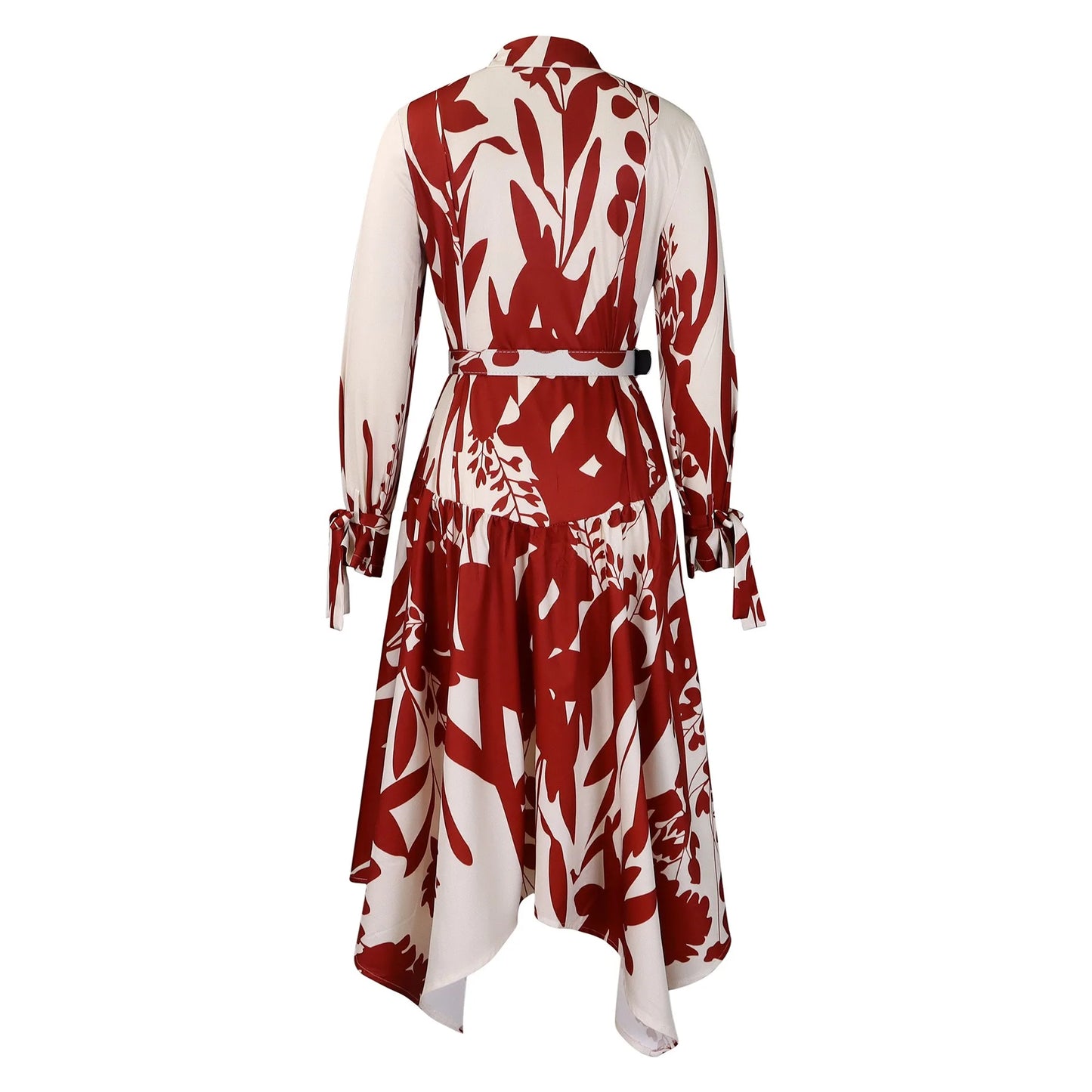 Elegant Printed Dresses Woman 2024 Turn Down Collar Single Breasted Full Sleeve Asymmetric Ankle Length Fashion Birthday Dress