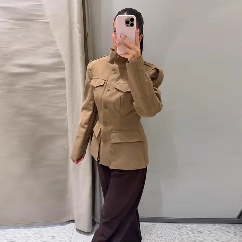 Lightweight Stand Collar Single Breasted Slim Coat for Women