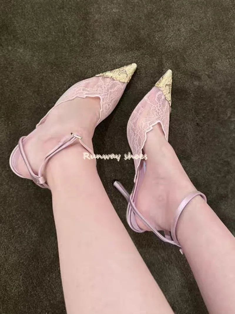 Pointed Color Blocking Lace Breathable Stilettos for Women