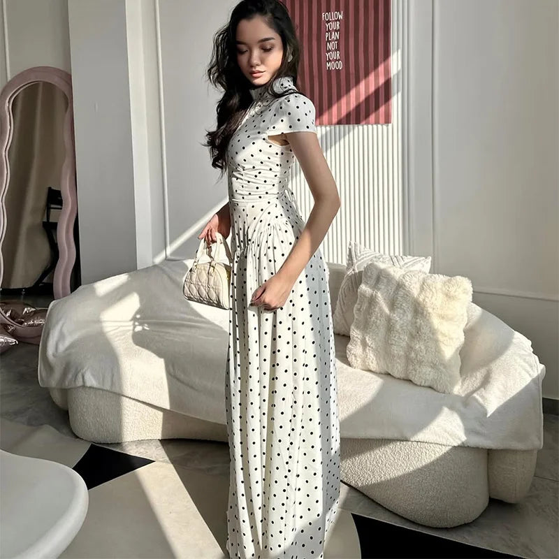 Elegant Hollow Out Lace Up Ankle Length Dress for Women