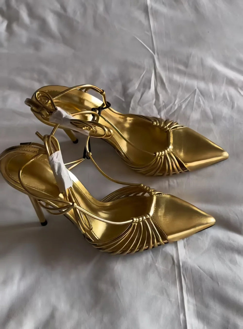 Gold Pointed Toe Ankle Strap Sandals