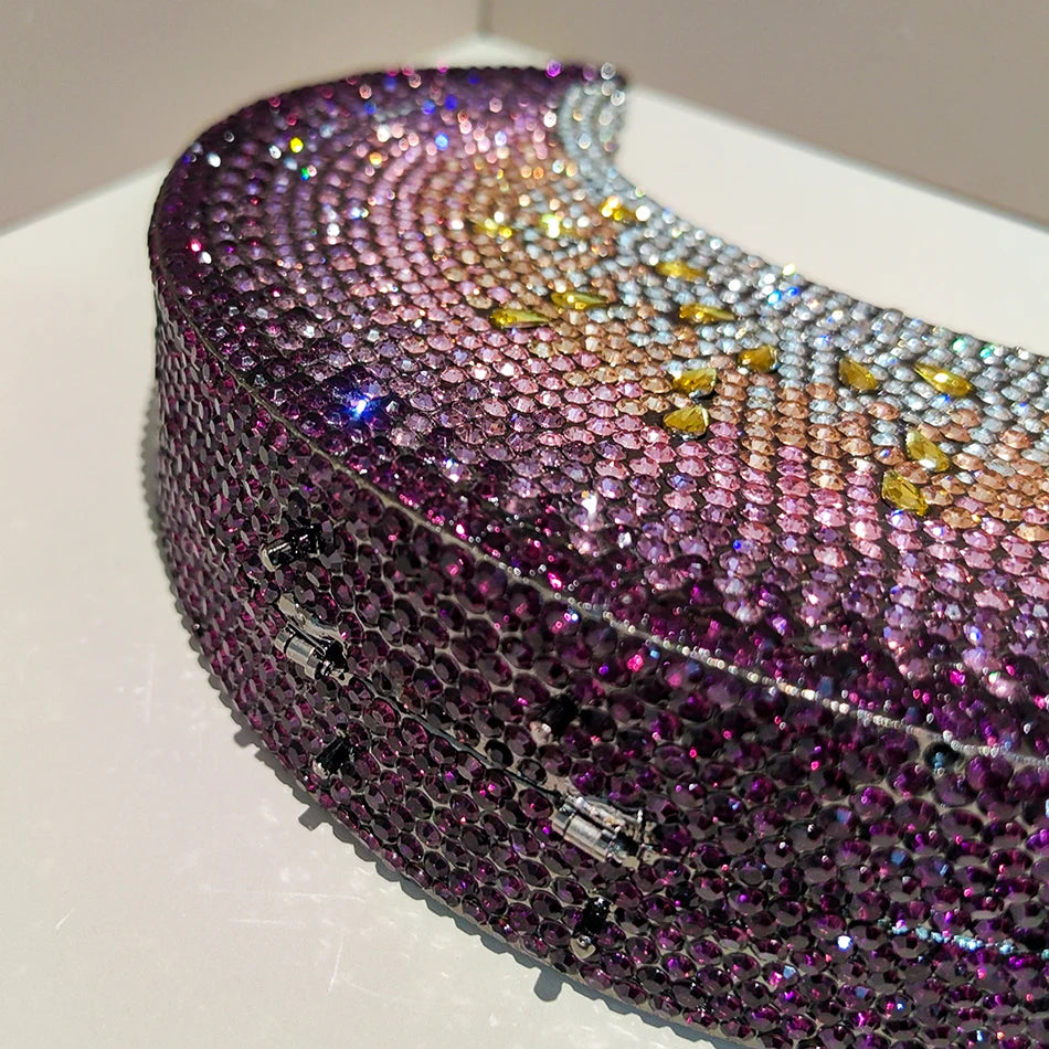 Moon Shaped Diamond Evening Bag with Watermelon Rhinestones for Women