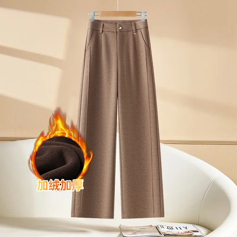 Full Length Textured Woolen Wide Leg Pants For Women