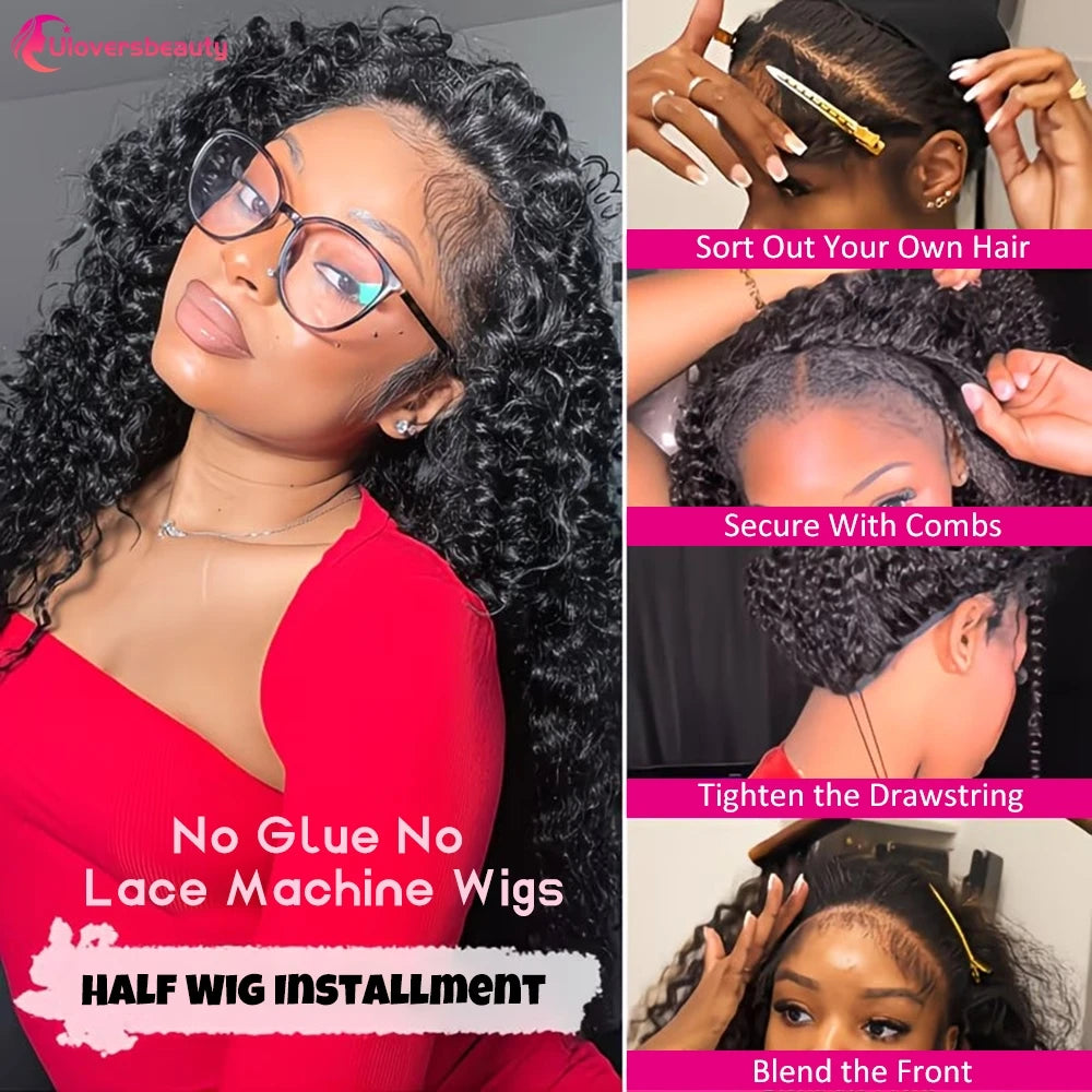 Curly Human Hair Half Wig With Glueless Cap for Women