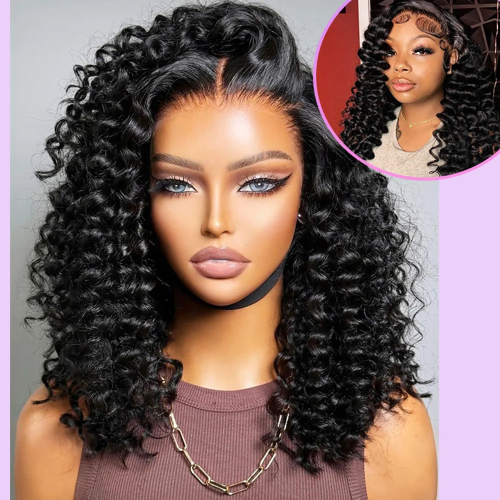 Pre Plucked Glueless Deep Curly Human Hair Wig for Women