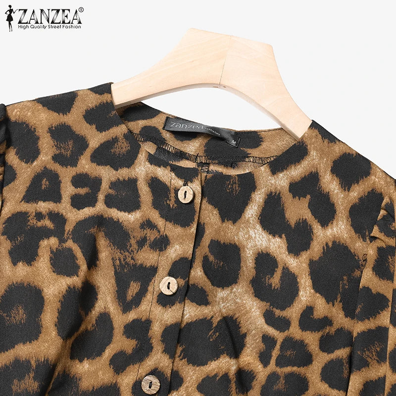Leopard Print Puff Sleeve Pants Set