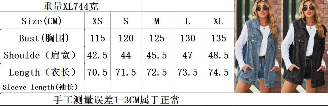Women Autumn Winter Sleeveless Hooded Denim Jacket Vest Single Breasted Ripped Pockets Fashion Loose Cardigan Jackets
