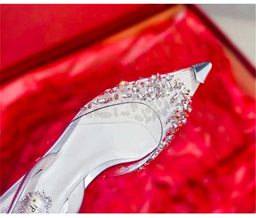 Rhinestone Pointed Toe Transparent Sandals for Women