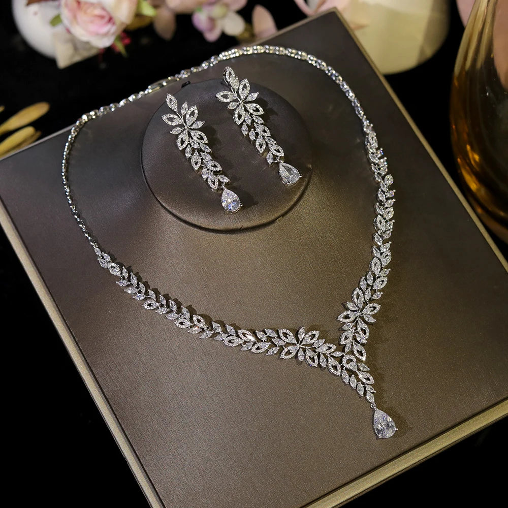 Luxury Crystal Cubic Zirconia Bridal Necklace Set for Women
