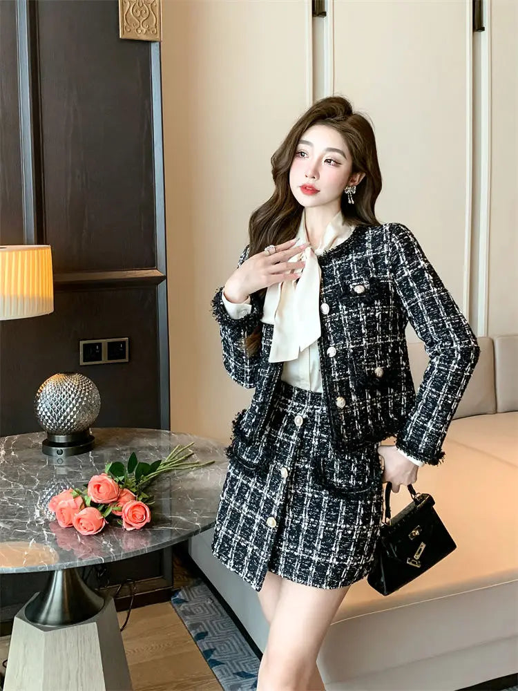 Autumn Winter Street Style Tweed Suit