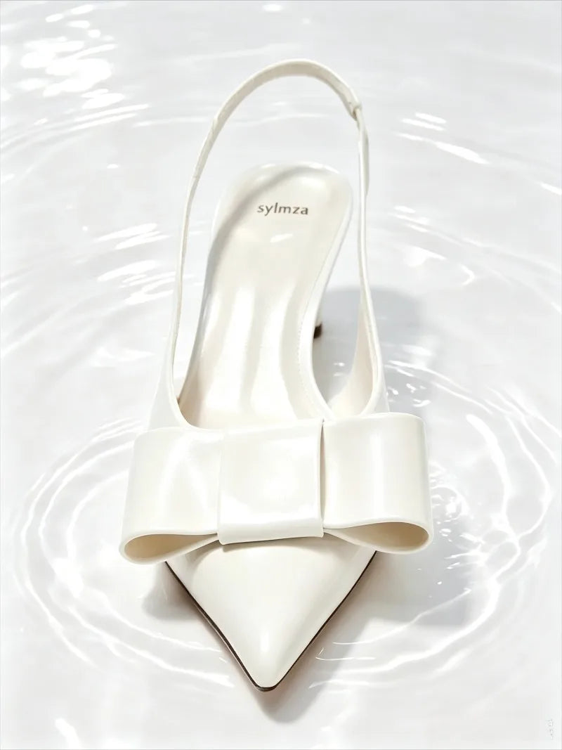 Elegant Bow Patent Leather Slingback Heels for Women