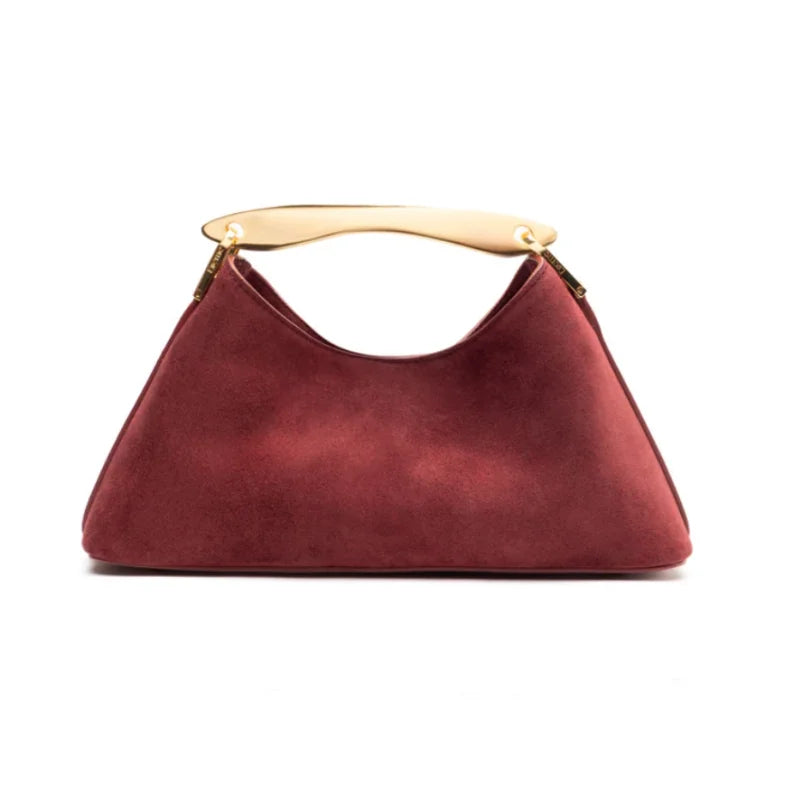 Mini Boomerang Faux Suede Bag, Luxury Designer Handbag for Ladies Elegant, Women's Fashionable Shoulder Bag with Metal